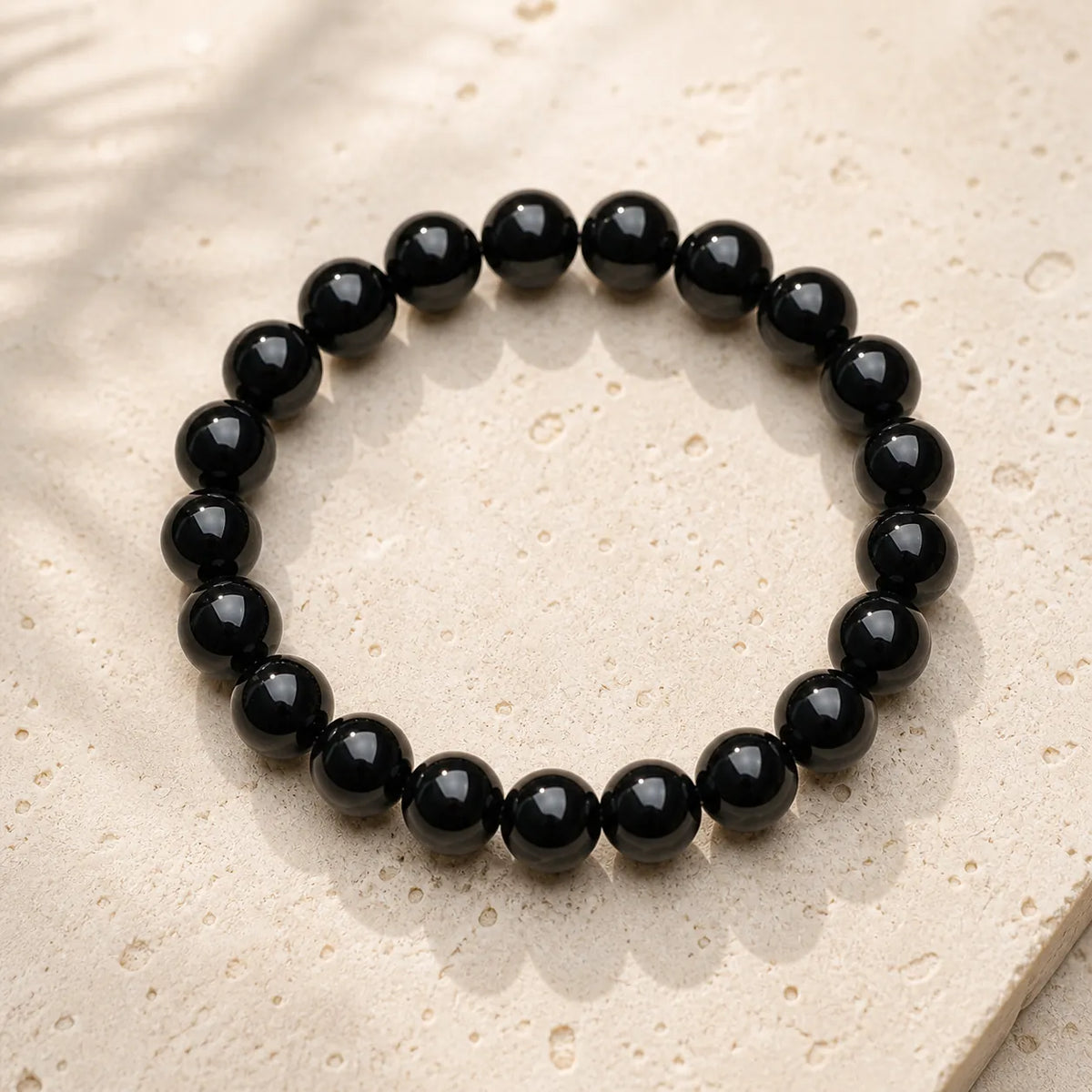 Natural Black Obsidian Shield Bracelet 8mm Beads