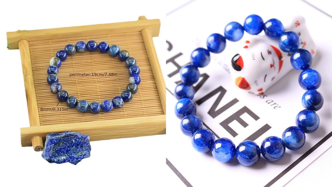 Natural Lapis Lazuli vs Kyanite crystal bracelets comparison