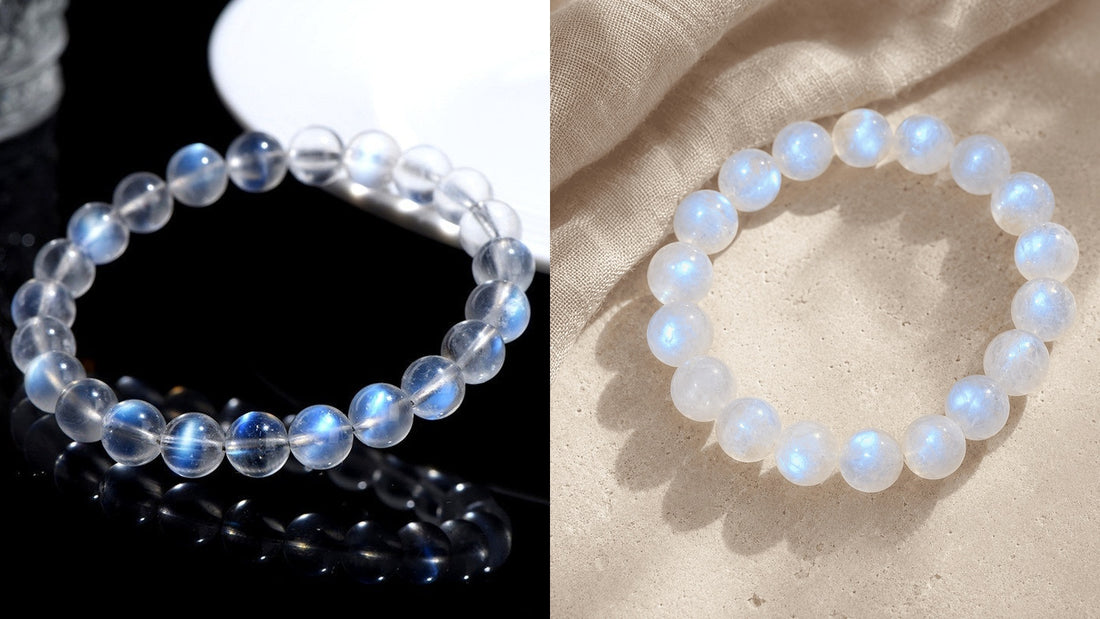 Natural Labradorite vs Moonstone crystal bracelets comparison