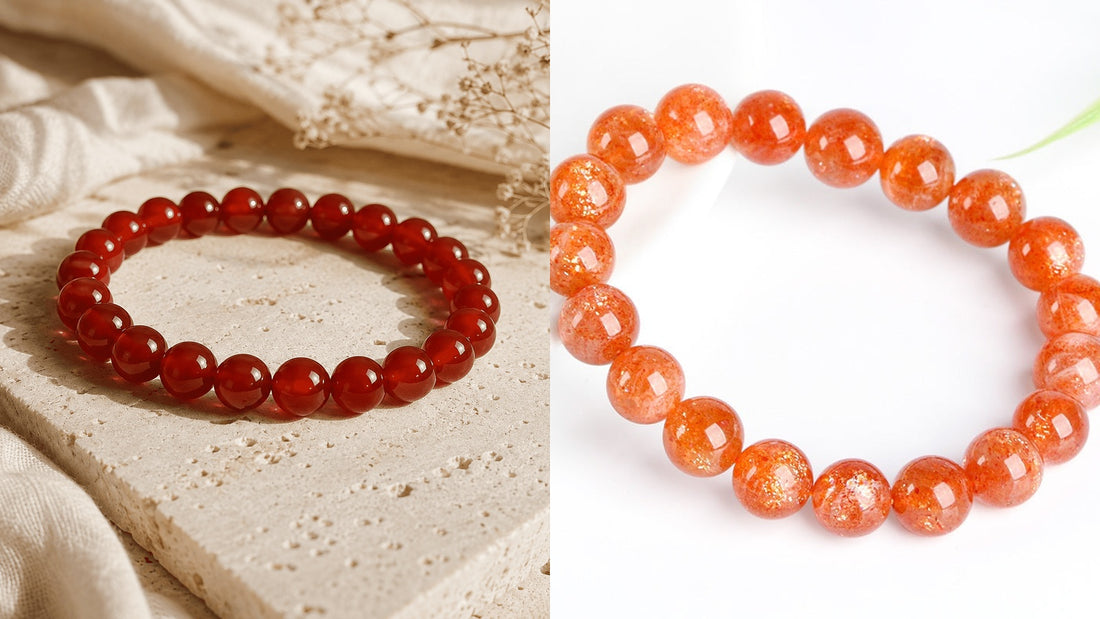 Natural Carnelian vs Sunstone crystal bracelets comparison