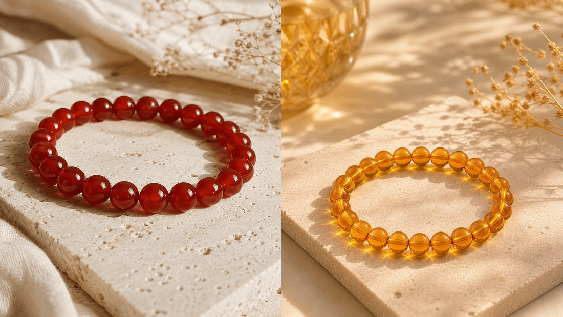 Natural Carnelian vs Citrine crystal bracelets comparison