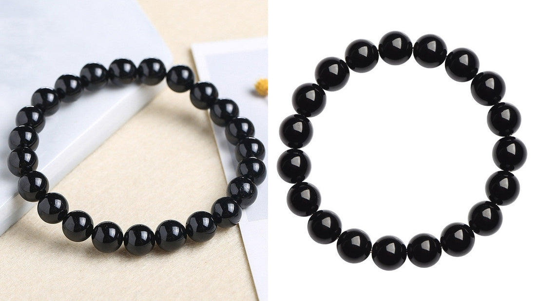 Natural Black Tourmaline vs Black Obsidian crystal bracelets comparison