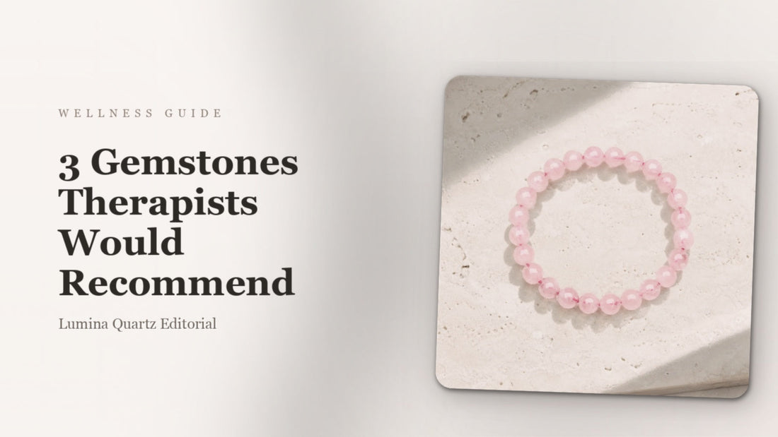 Crystals Therapists Recommend for Stress, Sleep & Grounding (Rose Quartz, Amethyst, Clear Quartz) crystal guide cover