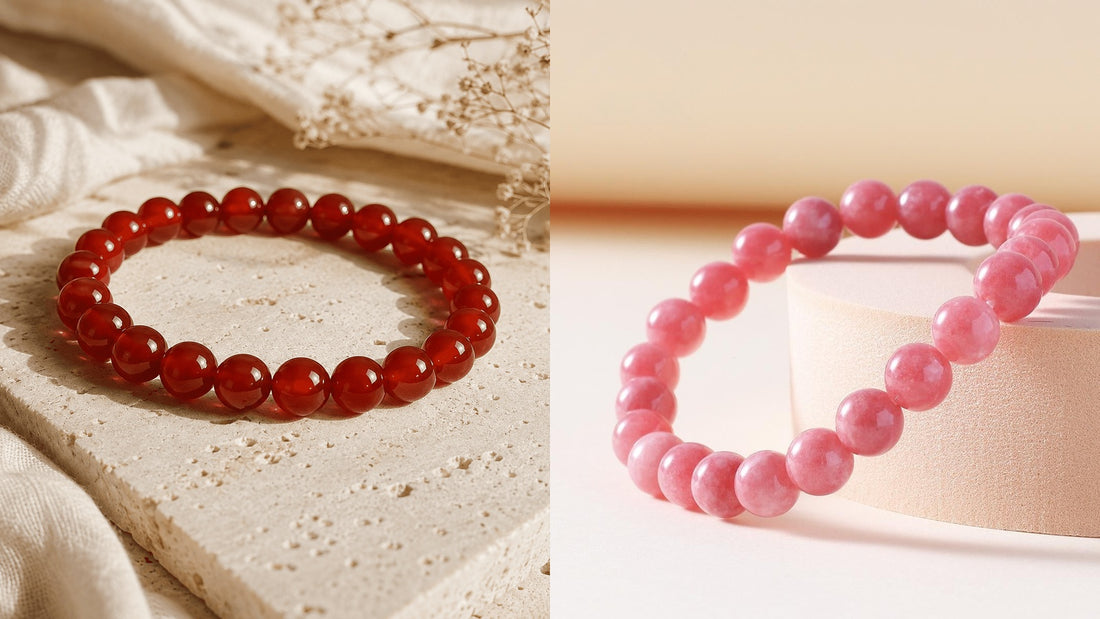 Natural Carnelian vs Red Jasper crystal bracelets comparison