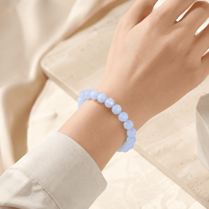Blue Lace Agate Bracelet – Soft-Spoken Calm | Lumina Quartz - wearing