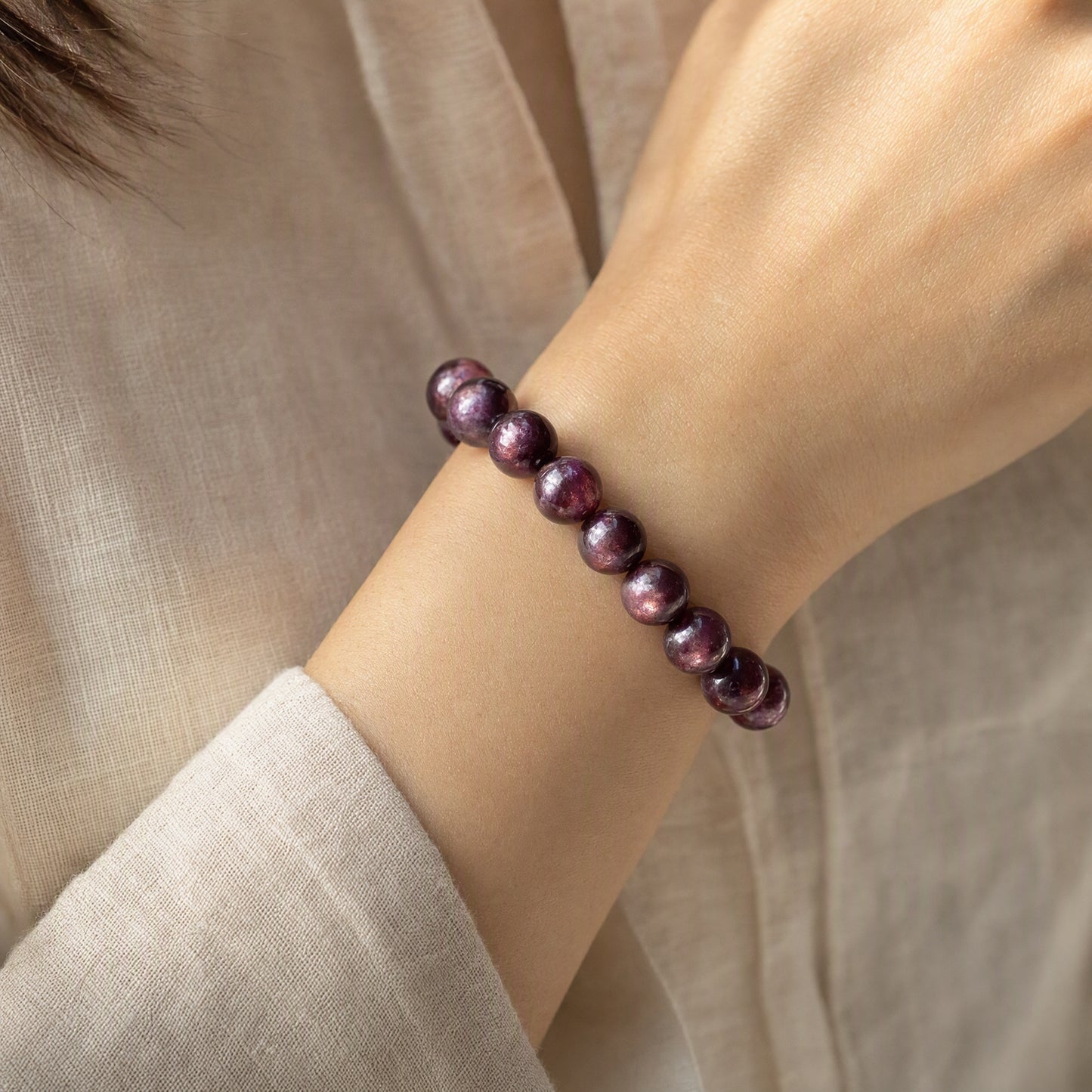 Lepidolite Calm Bracelet – Peaceful Clarity | Lumina Quartz - wearing