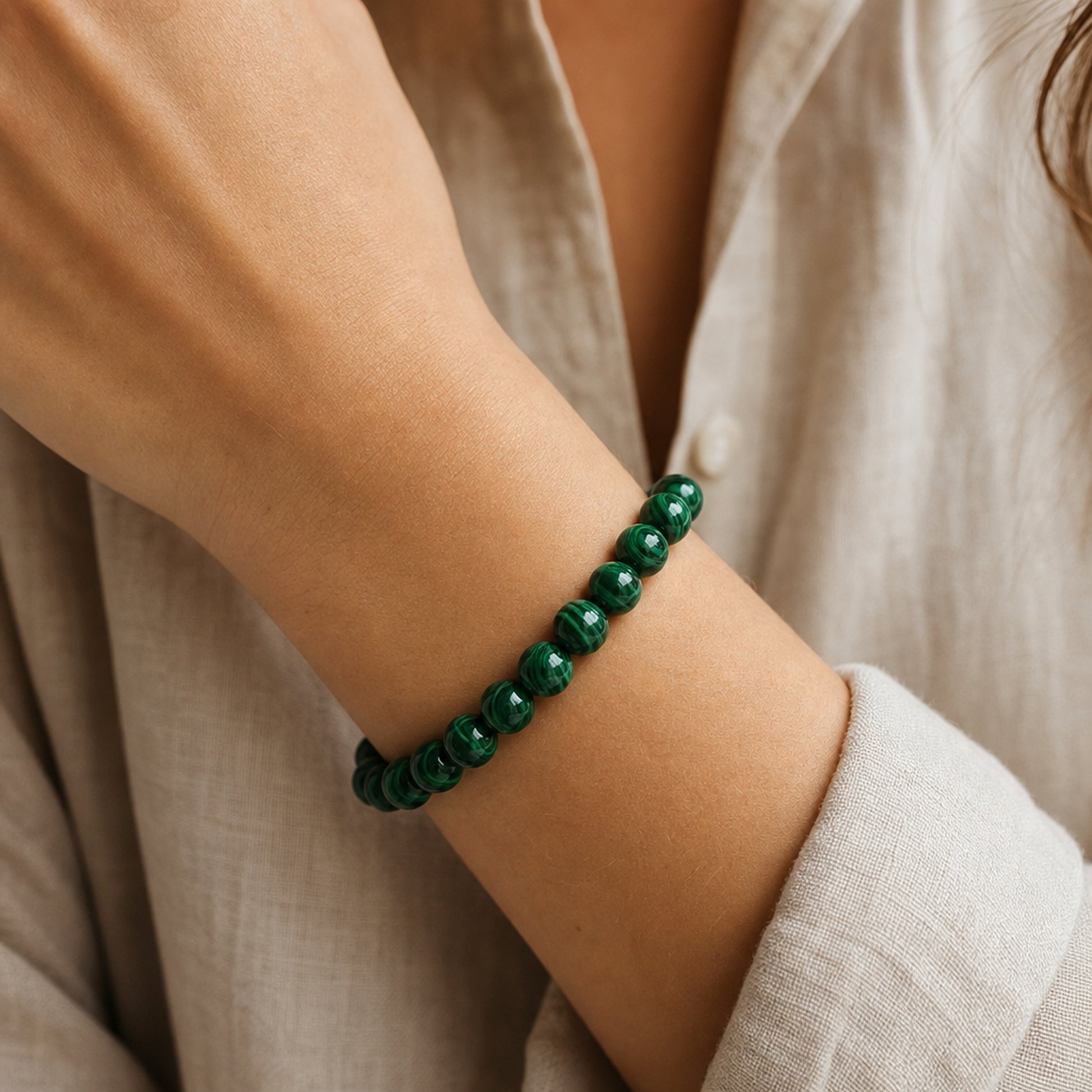 Malachite Mindful Bracelet – Intentional Energy | Lumina Quartz - wearing