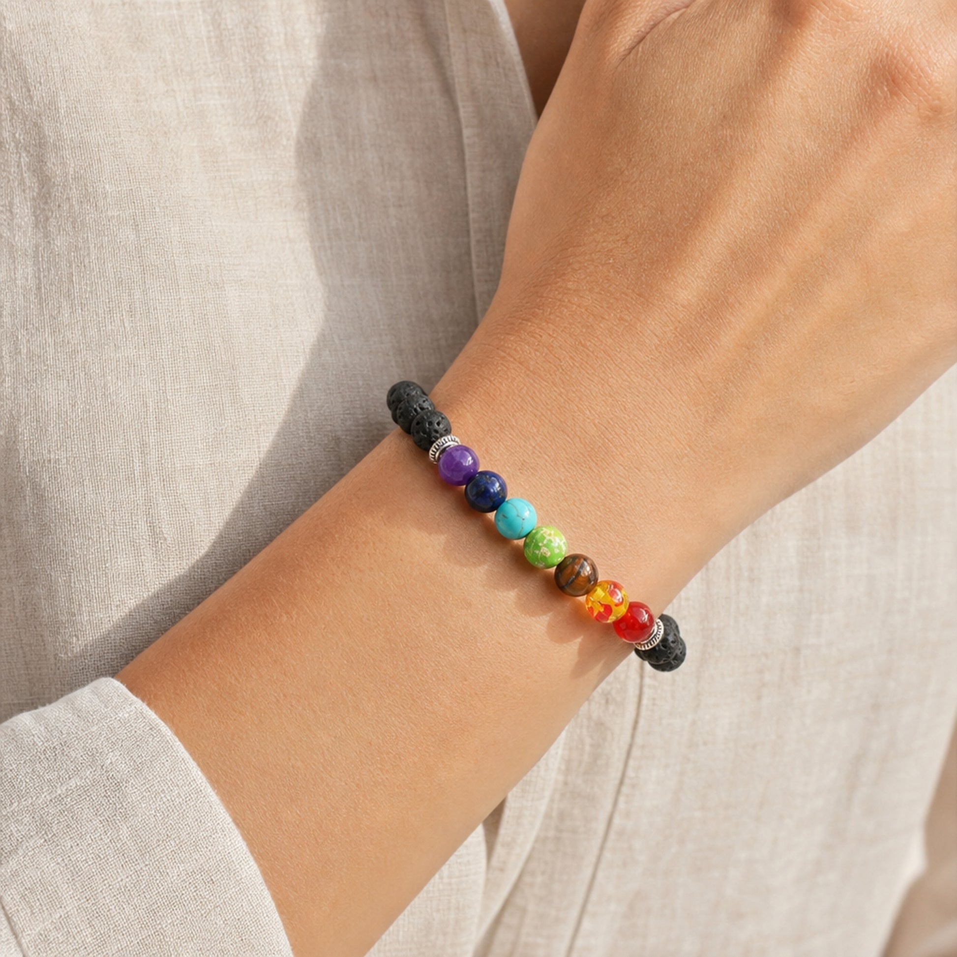 Seven Chakra Mindful Bracelet – Intentional Energy | Lumina Quartz - wearing
