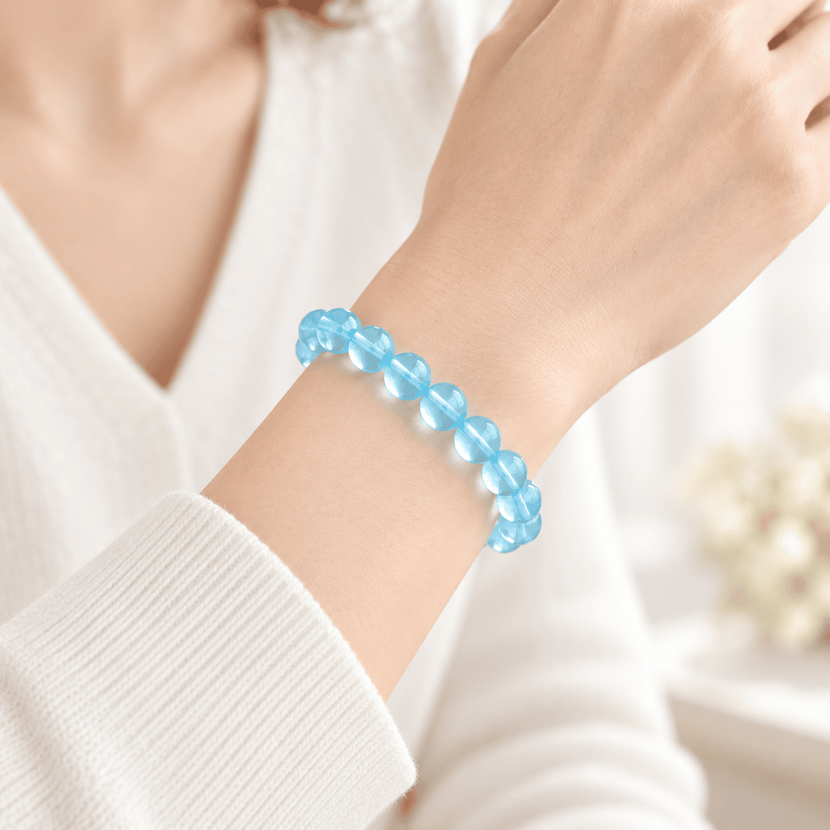Aquamarine Mindful Bracelet – Intentional Energy - wearing