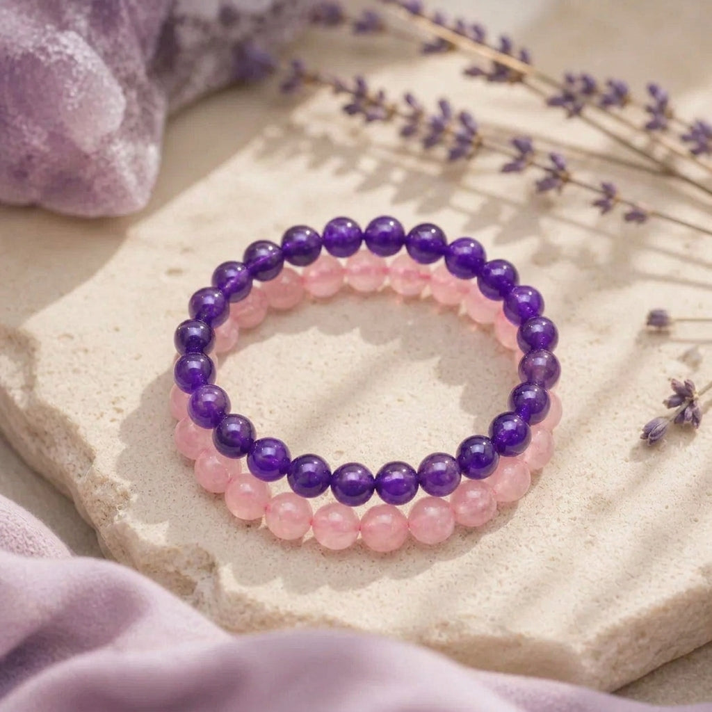 The Sleep Sanctuary and Emotional Peace Duo - Natural Amethyst and Rose Quartz Bracelets