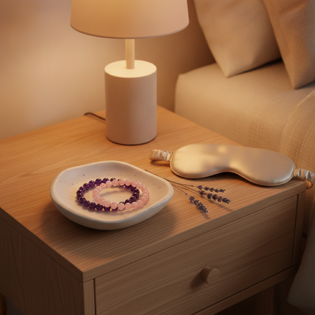 The Sleep Sanctuary and Emotional Peace Duo - Bedroom Nightstand Restorative Lifestyle Scene