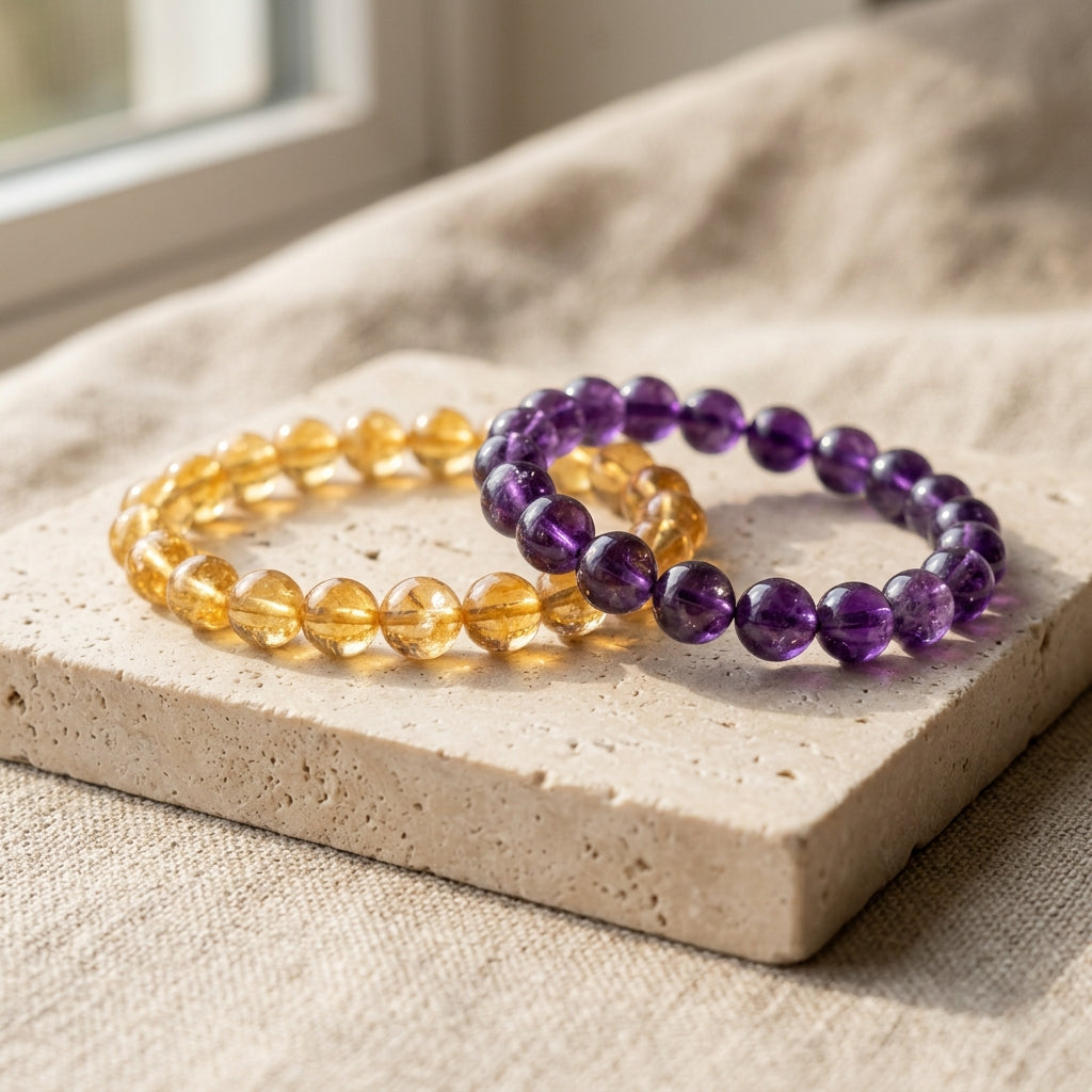 The Harmony & Abundance Ritual Duo | Natural Amethyst & Citrine Bracelet Set