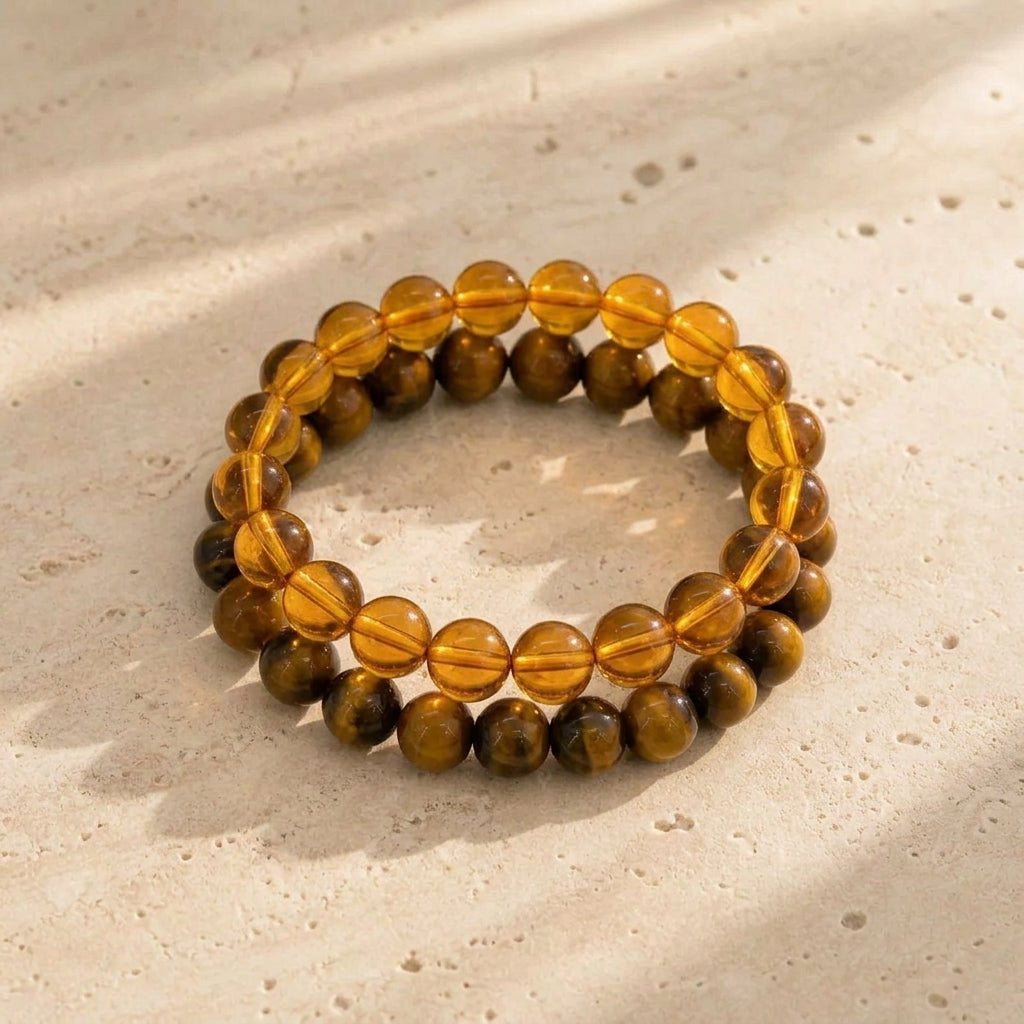 The Abundance and Prosperity Ritual Duo - Natural Citrine and Tiger Eye Bracelets Set