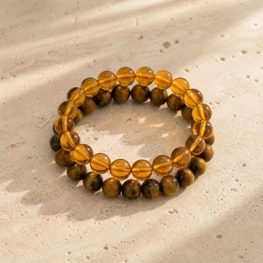 The Abundance and Prosperity Ritual Duo - Natural Citrine and Tiger Eye Bracelets Set