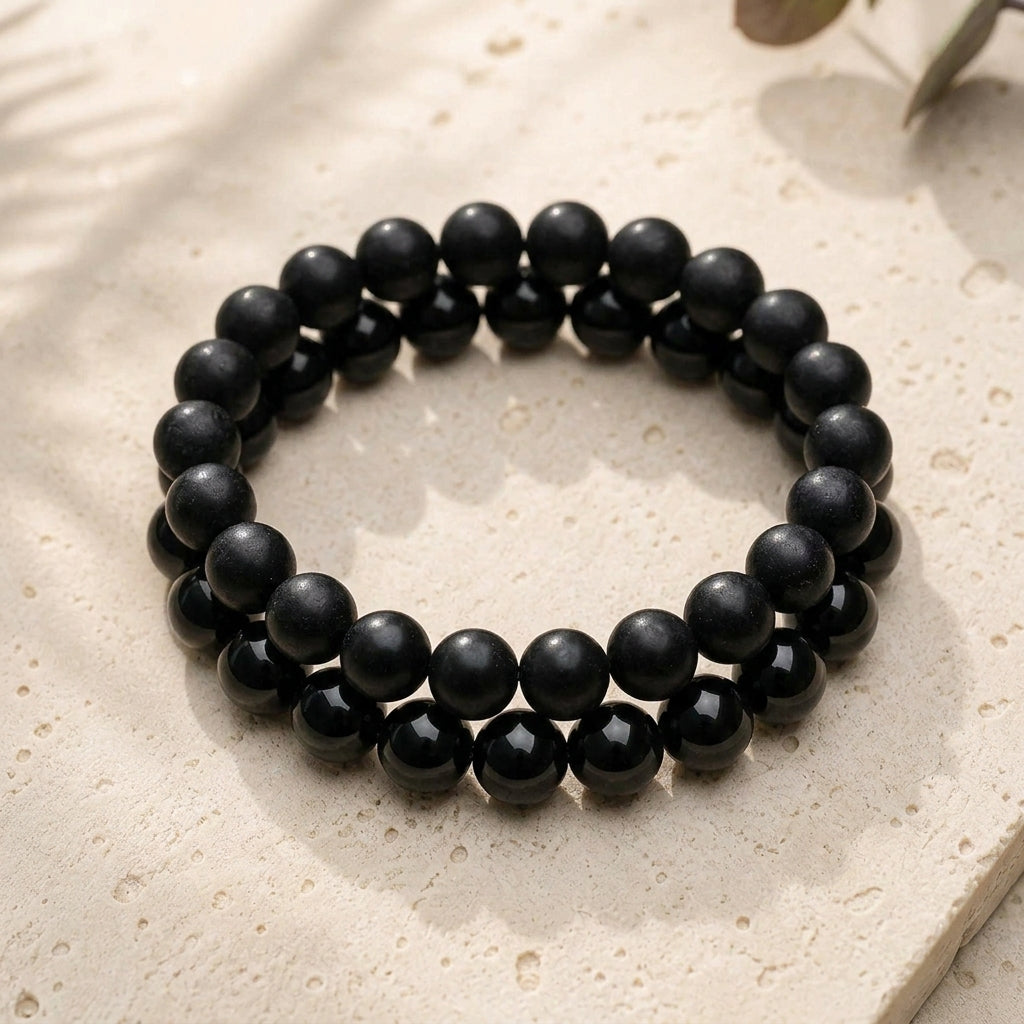 The Ultimate Bio-Shield Ritual Duo - Natural Black Tourmaline and Black Obsidian Bracelets