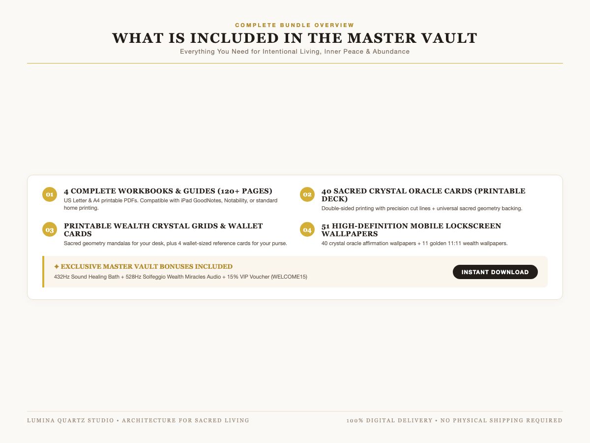 Lumina Sacred Sanctuary Master Vault · Complete 5-in-1 Spiritual Wealth & Mineral Healing Collection · Lumina Quartz Official Digital Asset #3